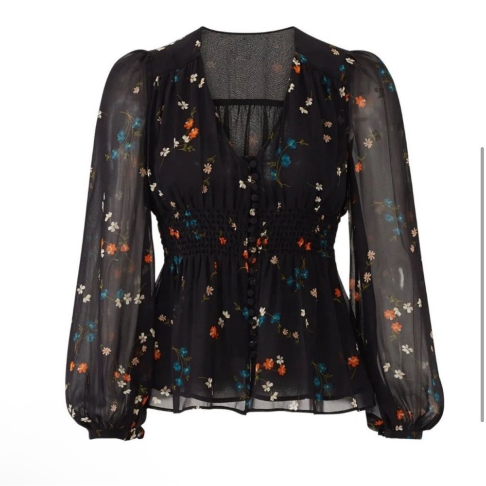 NICHOLAS Black Floral Sheer Blouse Size 2